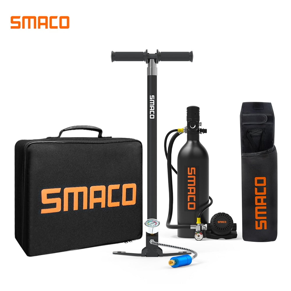 Smaco Mini Scuba Diving Equipment Diving Bottle Oxygen Cylinder Scuba Tank Hand Pump 1L Capacity With Refillable Design