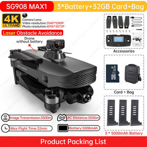 ZLL SG908 MAX Drone 4K Profesional HD Camera 3-Axis Gimbal GPS Drones 5G WiFi FPV 3KM Obstacle Avoidance Dron VS KF101 Max