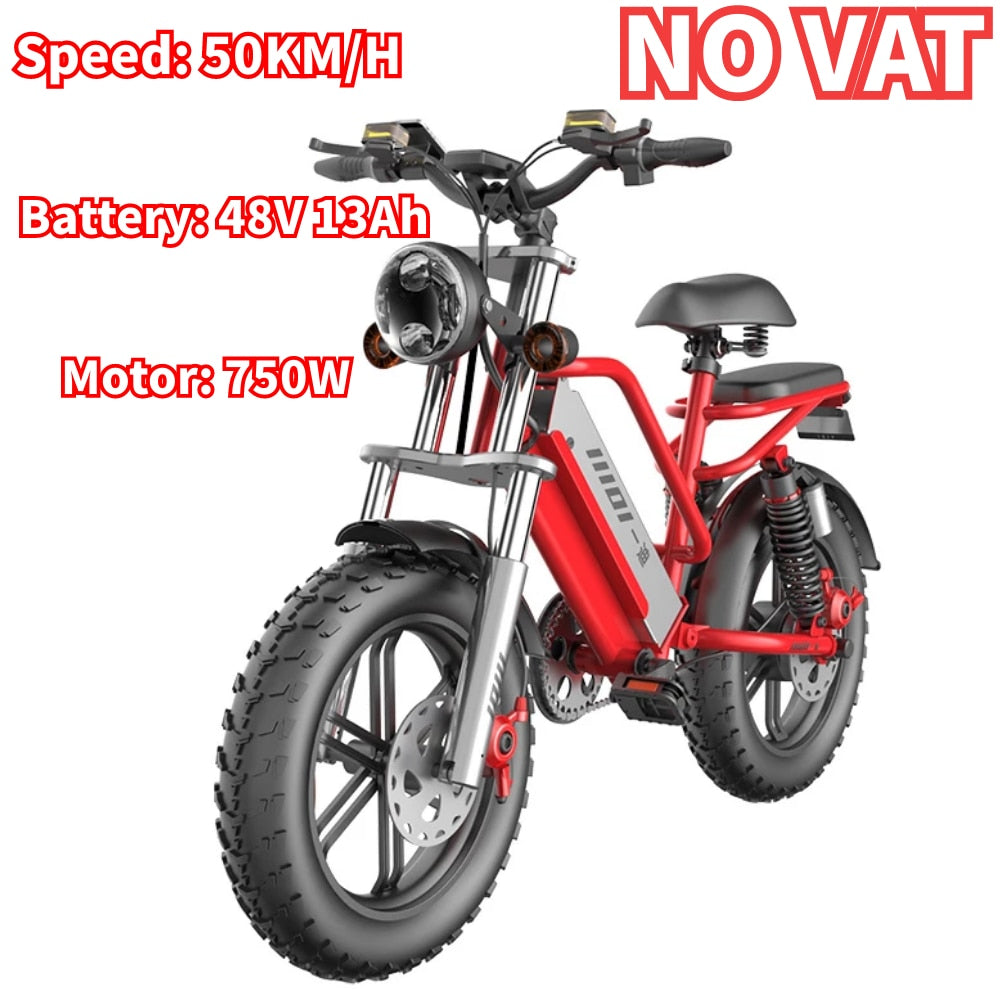 New Adult Powerful Electric Bicycle D70 750W Motor 48V 10ah 55KM/H 20inch Long Mileage Max Seat Vehicle Big Wheel Bike Fatbike