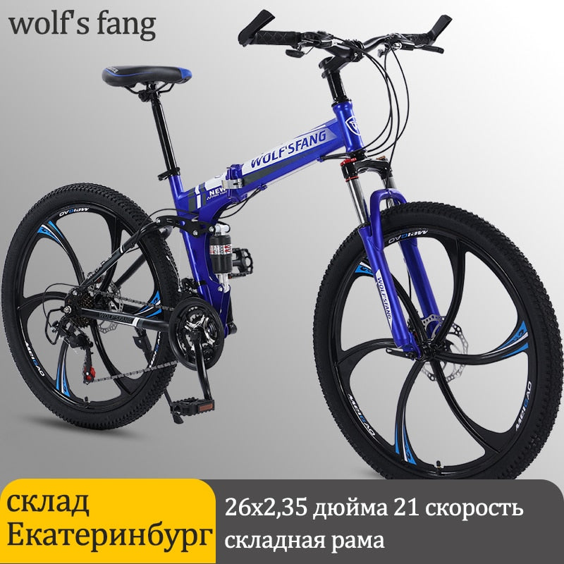 Wolf&#39;s fang Bicycle Folding Mountain bike 26 inch New 21 speed Road bikes Fat Snow Bike Alloy wheels bicycles Mechanical dua dis