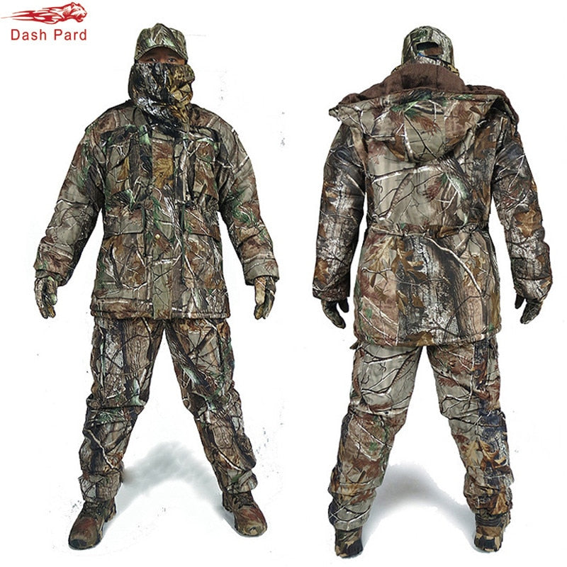 High quality Man Winter Thick Bionic Camouflage Ice Fishing Hunting Ghillie Suit Outdoor Military Cold weather cotton coat suit