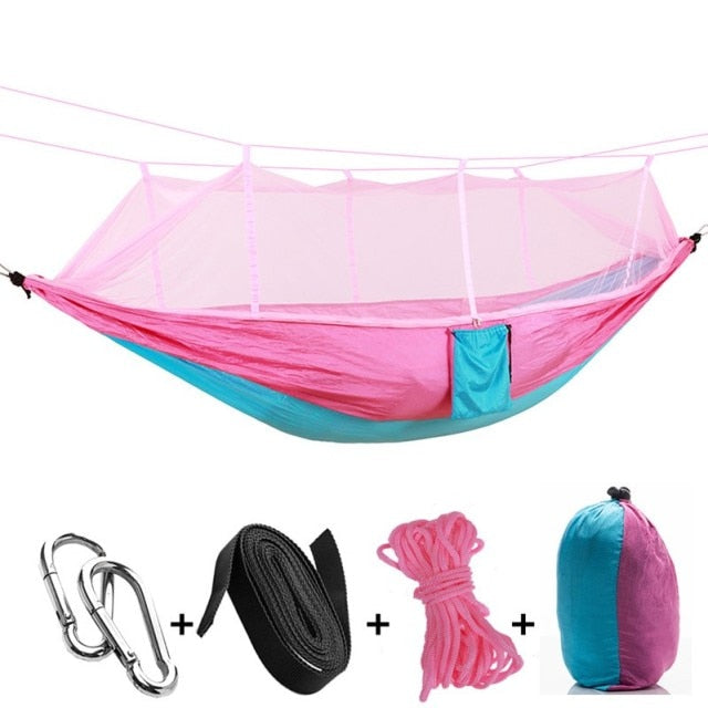 Amaca Da Campeggio In Nylon Con Zanzariera – Letto Sospeso Portatile 260x100cm – Verde Mimetica