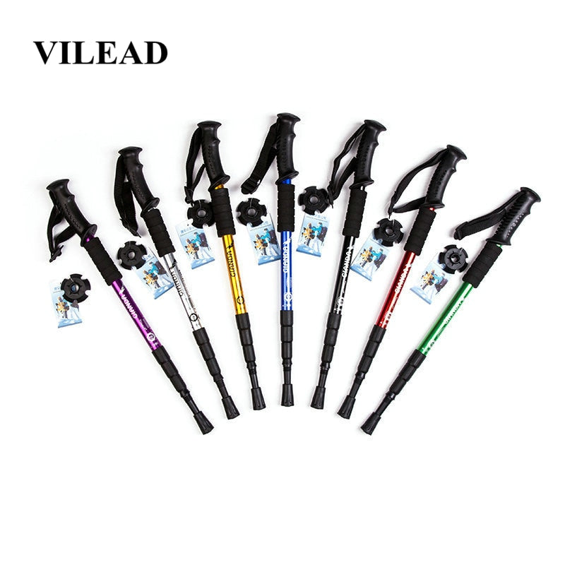 VILEAD 1pcs 50-105cm Nordic Walking Stick Aluminum Alloy Adjustable Travel Hiking Trekking Poles