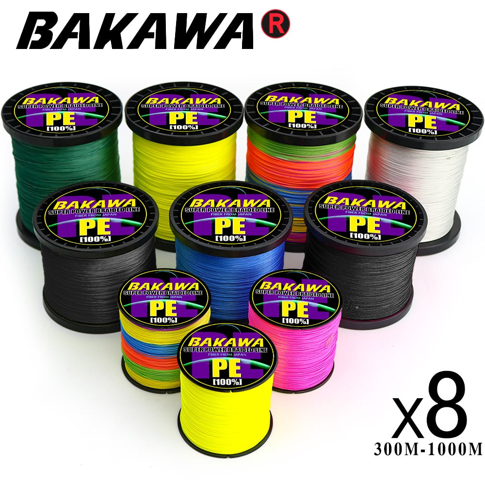 BAKAWA Carp Braided Fishing Line Pesca 8 Strand Fly PE Wire Multifilamento Cord 300M 500M 1000M 22-120LB