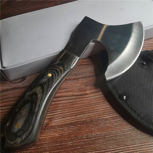 22CM Small Axe, 58HRC Thick Stainless Steel Axe, Non-slip Wooden Handle, Camping Battle Axe, Survival Tool