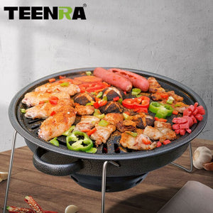 TEENRA Multifunctional Charcoal Barbecue Grill Household Korean BBQ Grill Portable Camping Grill Stove Tabletop Smoker Grill