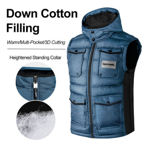 KUTOOK Down Cotton Hiking Vest with Pockets Men Winter Casual Thermal Waistcoat Outdoor Sport Climbing Cycling Fishing Clothes