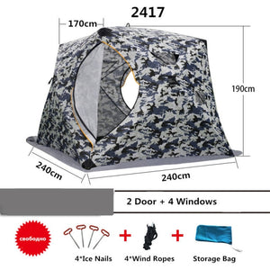 4-5 People Large Automatic Anti-Snow Ice Fishing Tent 3 Layers Waterproof Windproof Warm Shelter