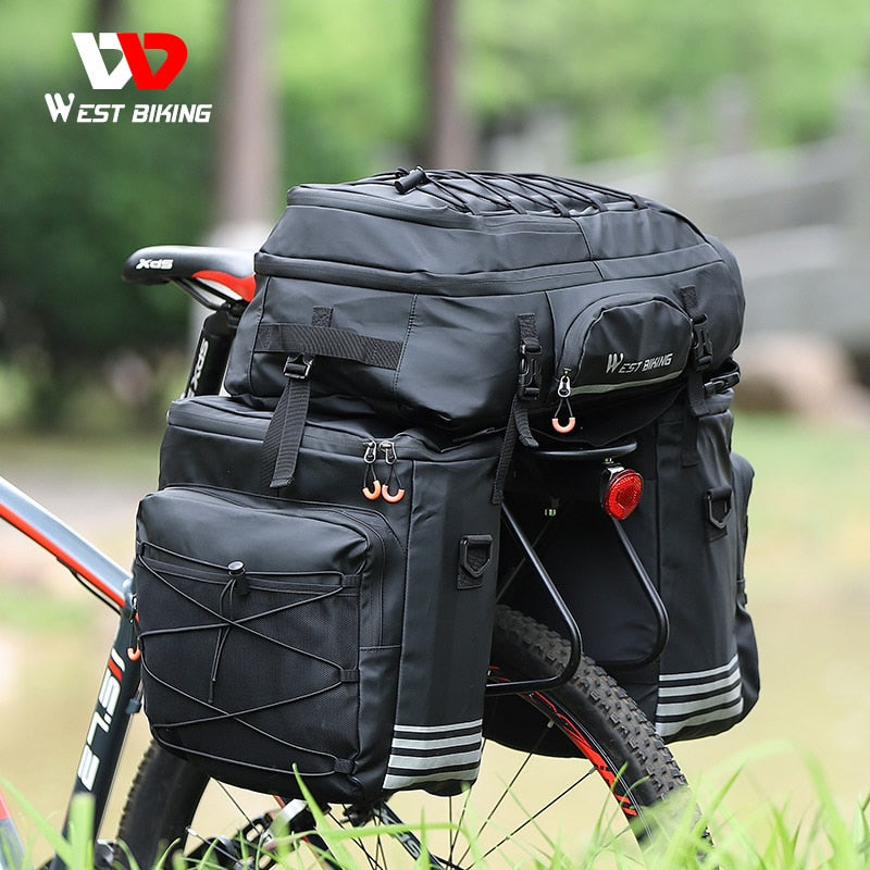 WEST BIKING 3 In 1 Bicycle Pannier 48L Large Capacity Cycling Bag Waterproof MTB Mountain Bike Rear Seat Trunk Bags Backpack