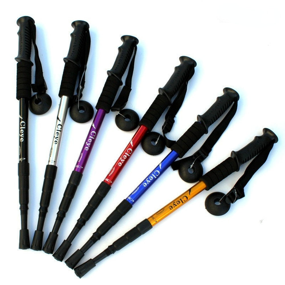 Aluminum Alloy Four-section Shock Absorber Straight Handle Multifunctional Outdoor Hiking Stick