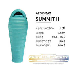 AEGISMAX SUMMIT2 Series Adult Winter Outdoor Camping Goose Down 800FP Waterproof Totrist Sleeping Bag Hiking 3 Season Warm