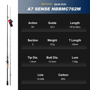 NOEBY Spinning Fishing Rod Casting 2.13m 2.29m 2.43m 2.49m Rod M ML MH 2 Section Fuji Guide Seat Carbon Bass Fishing Rod Tackle