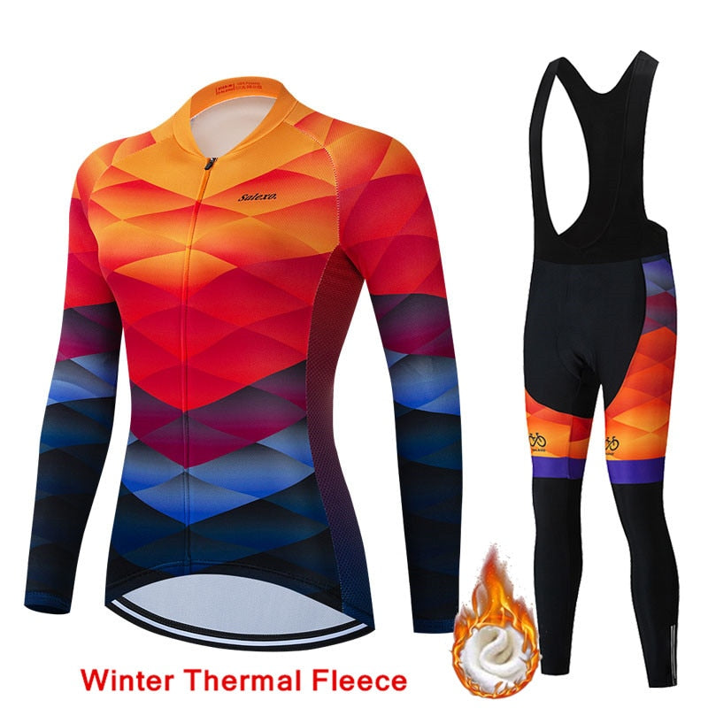 2022 Winter Fleece Women Fashion Cycling Jersey Set Mountian Bicycle Clothes Wear Ropa Ciclismo Racing Bike Cycling Clothing