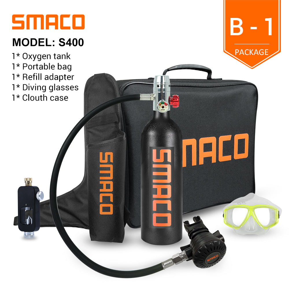 Samco S400 1L Scuba Diving Equipment Mini Scuba Tank Diving Bottle Oxygen Cylinder Snorkeling Set Respirator Adapter